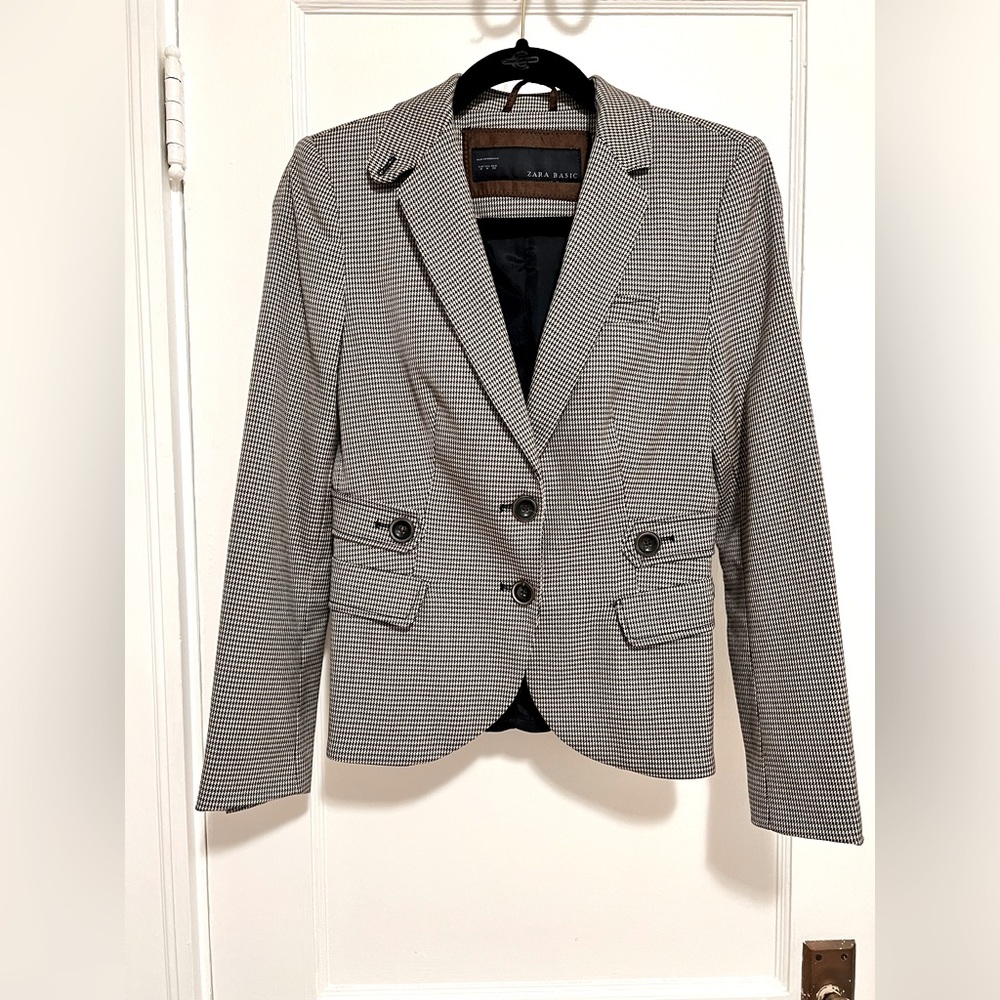 Zara Black and White Houndstooth Blazer